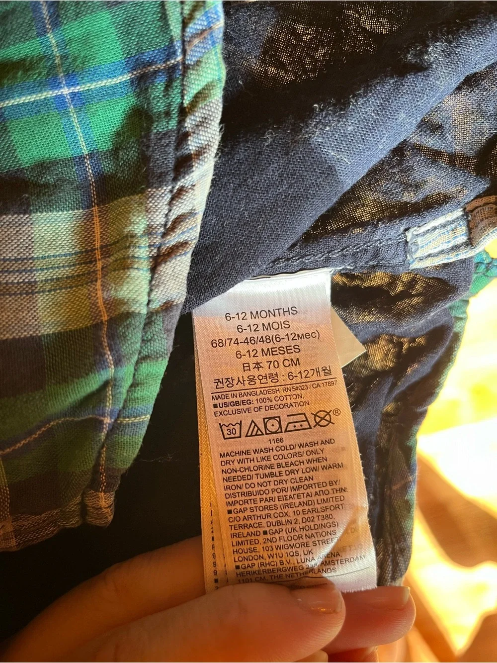 GAP - Kids Baby Green and Navy Plaid Button-Up Shirt